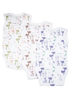 Babies Basic BabiesBasic 100% Super Combed Cotton, Sleeveless Romper/Bodysuit, for New Born to 24months. Set of 3 - Printed  - Image 2