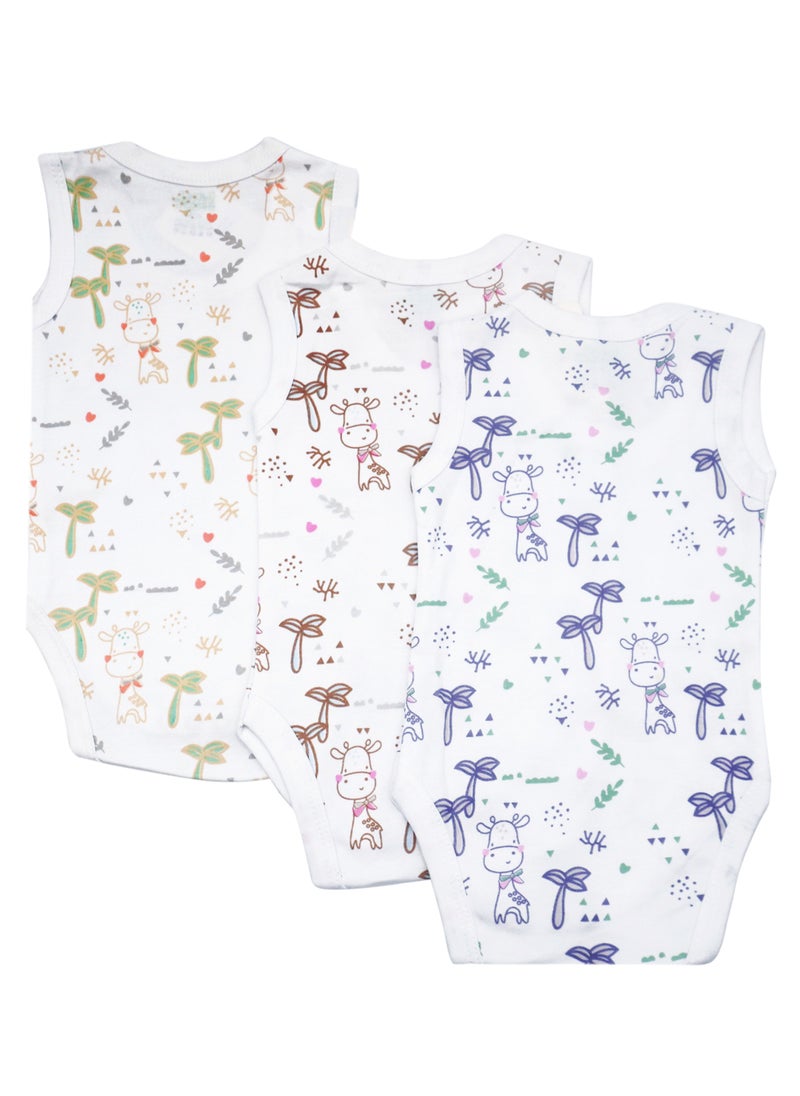 Babies Basic BabiesBasic 100% Super Combed Cotton, Sleeveless Romper/Bodysuit, for New Born to 24months. Set of 3 - Printed  - Image 2