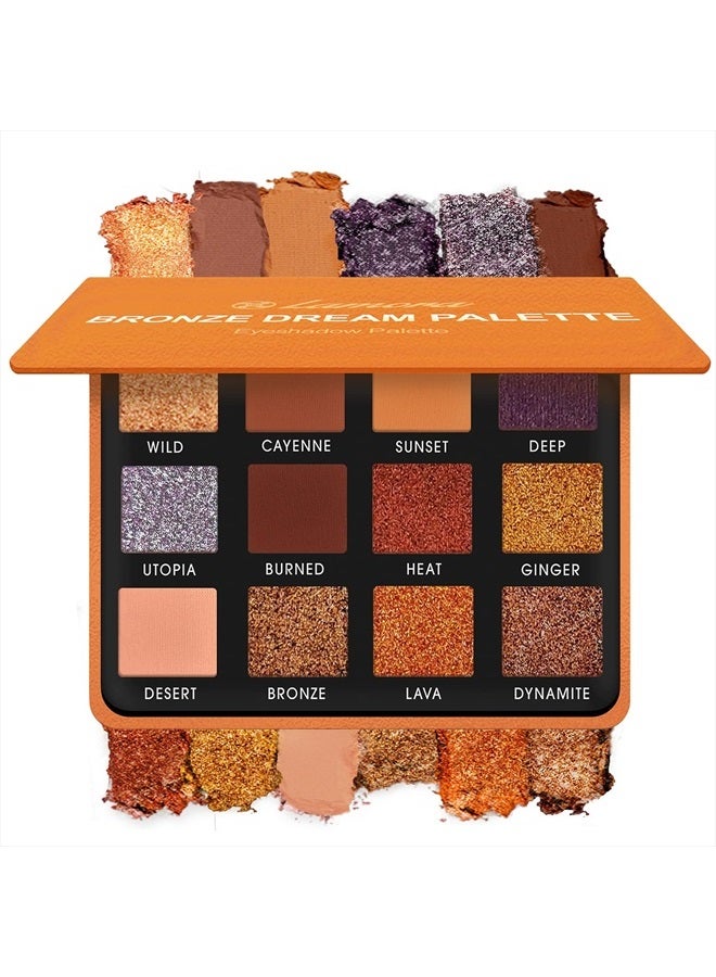 Lamora Nude Bronze Neutral Eyeshadow Palette - 12 Highly Pigmented Shimmer Matte Colors For Professional Amber Light Gold Makeup Looks - Travel Size Eye Shadow Palette With Mirror - Image 1