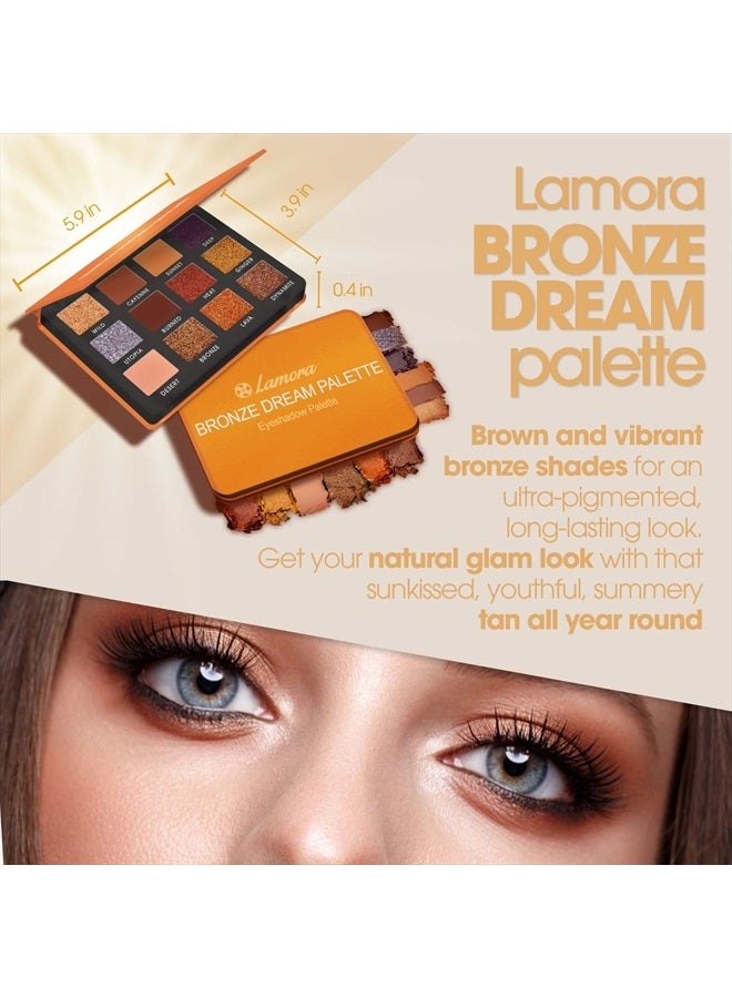 Lamora Nude Bronze Neutral Eyeshadow Palette - 12 Highly Pigmented Shimmer Matte Colors For Professional Amber Light Gold Makeup Looks - Travel Size Eye Shadow Palette With Mirror - Image 2