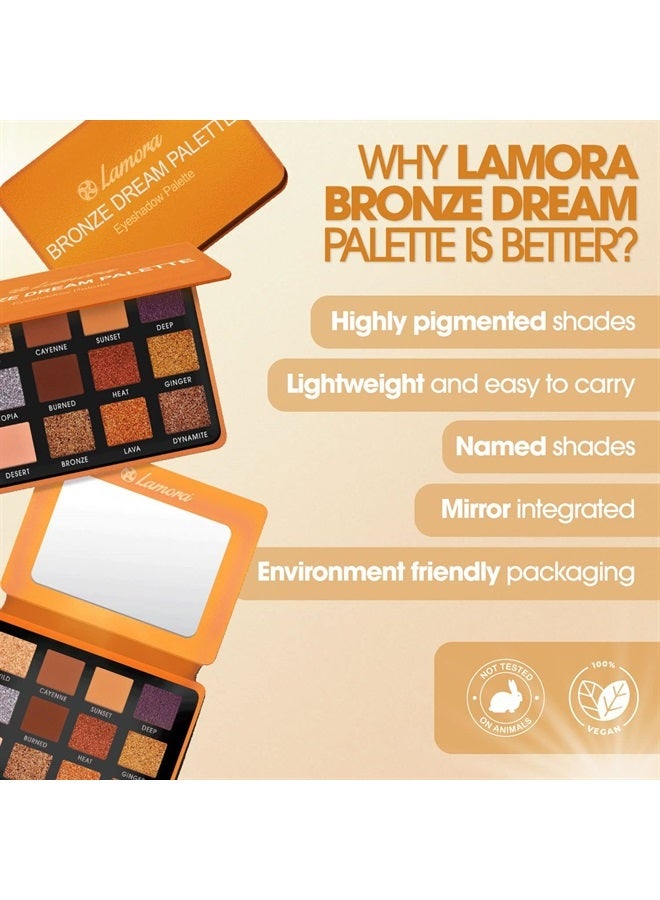 Lamora Nude Bronze Neutral Eyeshadow Palette - 12 Highly Pigmented Shimmer Matte Colors For Professional Amber Light Gold Makeup Looks - Travel Size Eye Shadow Palette With Mirror - Image 5