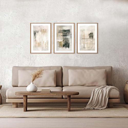Ausril Modern Abstract Framed Canvas Wall Art Set Minimalist Neutral Wall Decor Textured Stroke Art Prints Beige Black White Painting for Living Room Bedroom Office 24x36x3 - Image 3