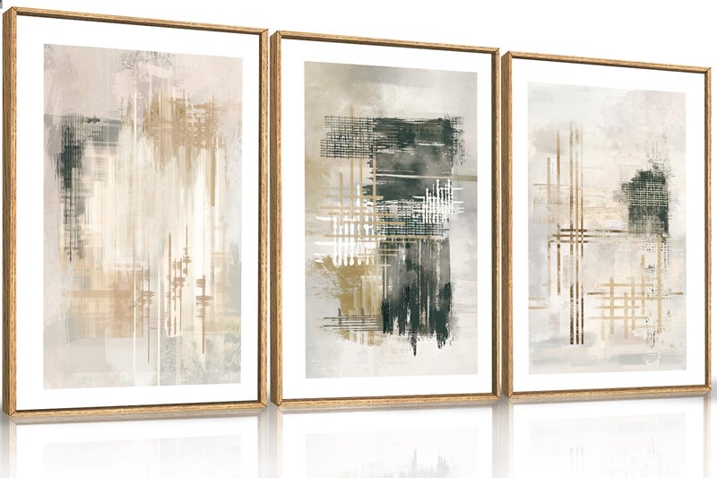 Ausril Modern Abstract Framed Canvas Wall Art Set Minimalist Neutral Wall Decor Textured Stroke Art Prints Beige Black White Painting for Living Room Bedroom Office 24x36x3 - Image 2