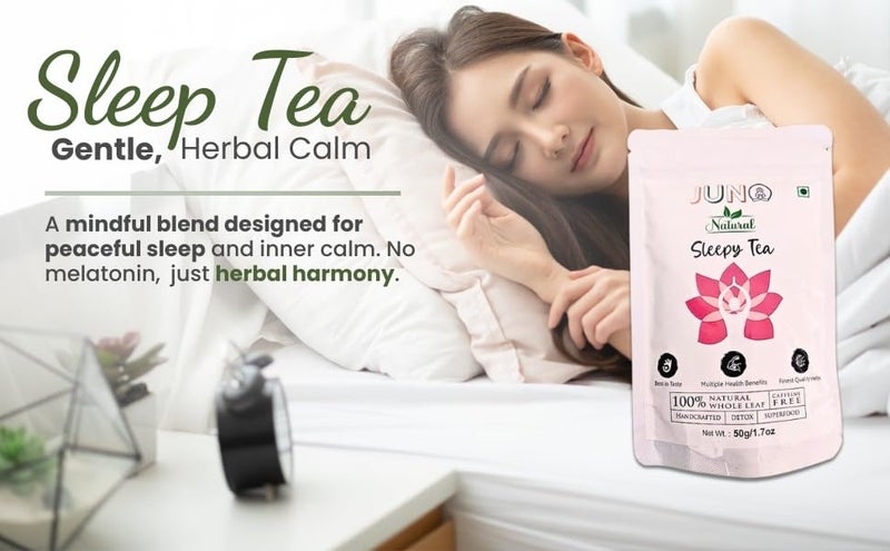 Juno Natural Sleepy Tea - Herbal Tea for Relaxation & Restful Sleep - Stress Relief - 50g - Caffeine-Free - Image 3
