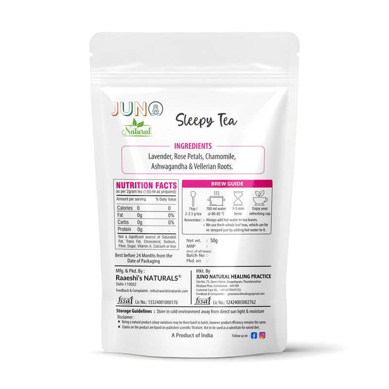 Juno Natural Sleepy Tea - Herbal Tea for Relaxation & Restful Sleep - Stress Relief - 50g - Caffeine-Free - Image 2