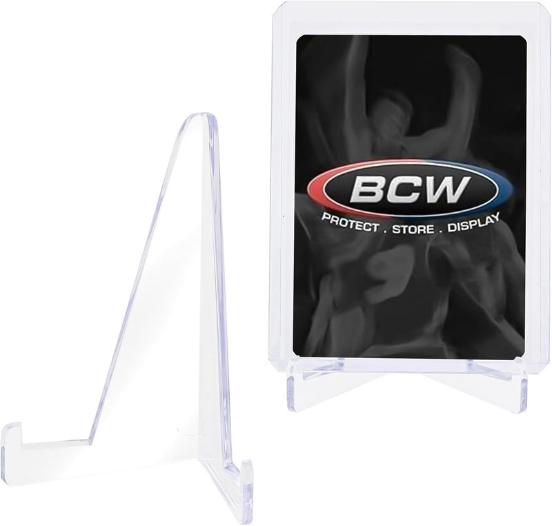 BCW Card Stands Set of 10 Crystal Clear Transparent Mini Easels for Picture Display Durable Sturdy Design Perfect for Trading Cards Sports Memorabilia Use at Home Office Shop and More