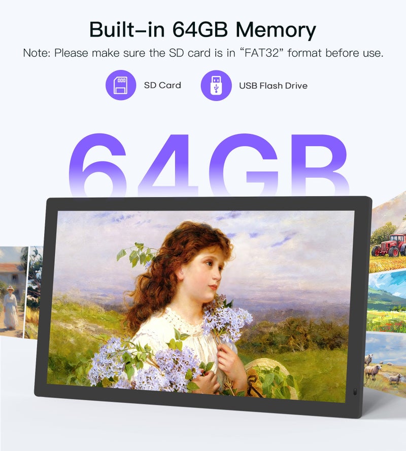 WONNIE Uhale 21.5 Inch Large Digital Picture Frame WiFi with Remote Control, 1920 x 1080 FHD IPS No Touch Screen Electronic Photo Frames with 64GB, Support SD USB, Share Photos Videos Instantly - Image 3