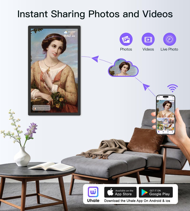 WONNIE Uhale 21.5 Inch Large Digital Picture Frame WiFi with Remote Control, 1920 x 1080 FHD IPS No Touch Screen Electronic Photo Frames with 64GB, Support SD USB, Share Photos Videos Instantly - Image 2