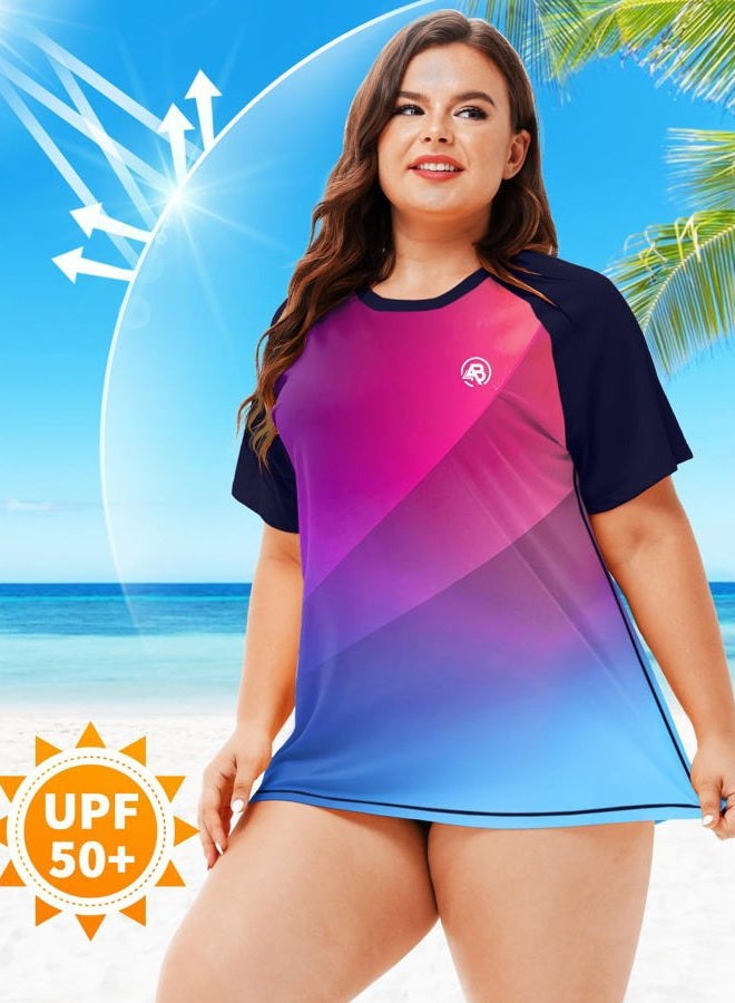 AOBUTE Plus Size Swim Rash Guard for Women Sun Protection Short Sleeve Uv Shirts UPF 50 Quick Dry Water Shirt 4X - Image 2