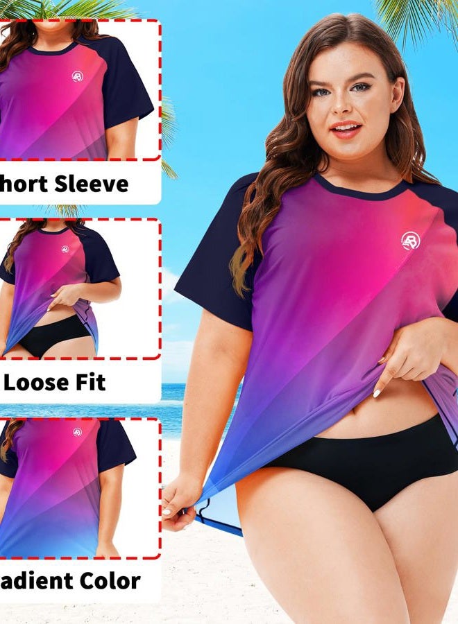 AOBUTE Plus Size Swim Rash Guard for Women Sun Protection Short Sleeve Uv Shirts UPF 50 Quick Dry Water Shirt 4X - Image 3