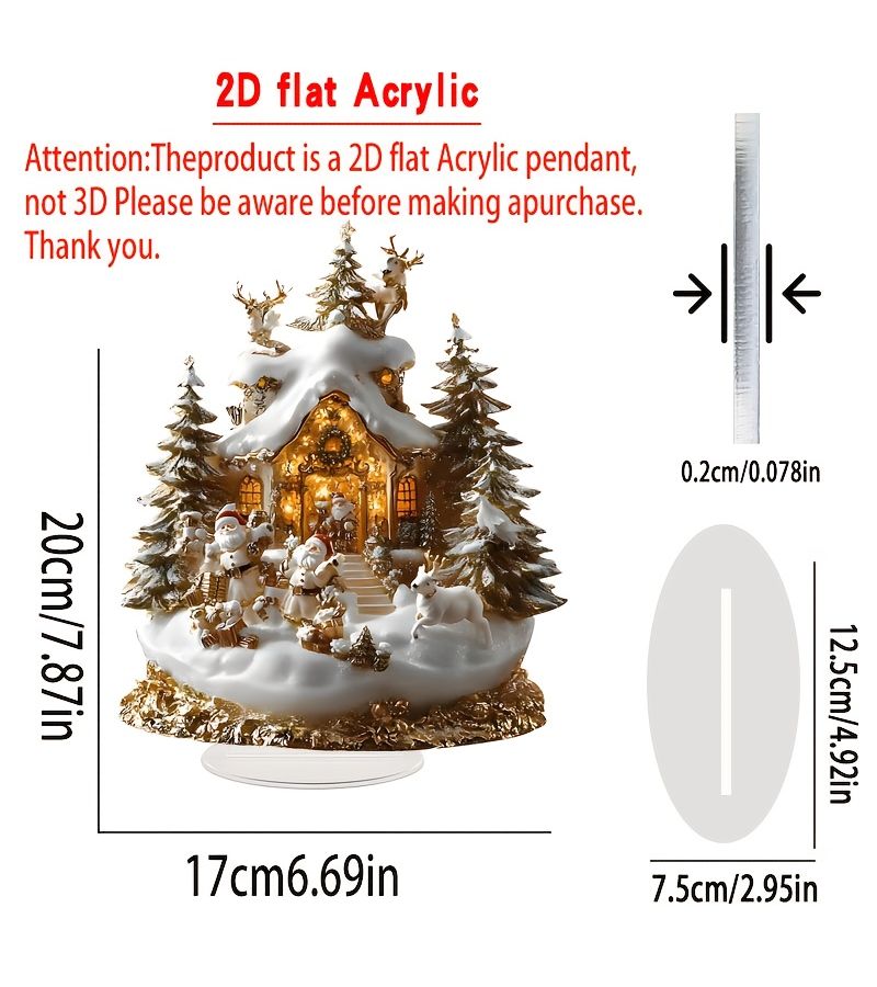 Model A Bohemian StyleAcrylic Christmas Snow Village Desktop Decoration witha Base Illuminated Houses Pine Trees Reindeer Scene - Image 2