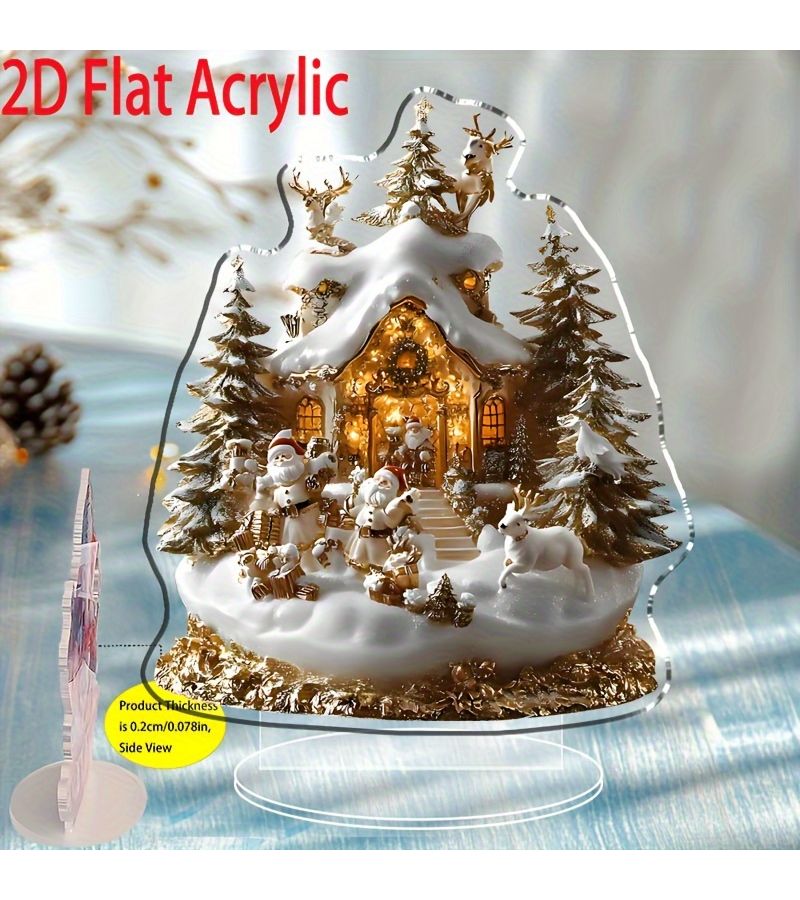 Model A Bohemian StyleAcrylic Christmas Snow Village Desktop Decoration witha Base Illuminated Houses Pine Trees Reindeer Scene - Image 5