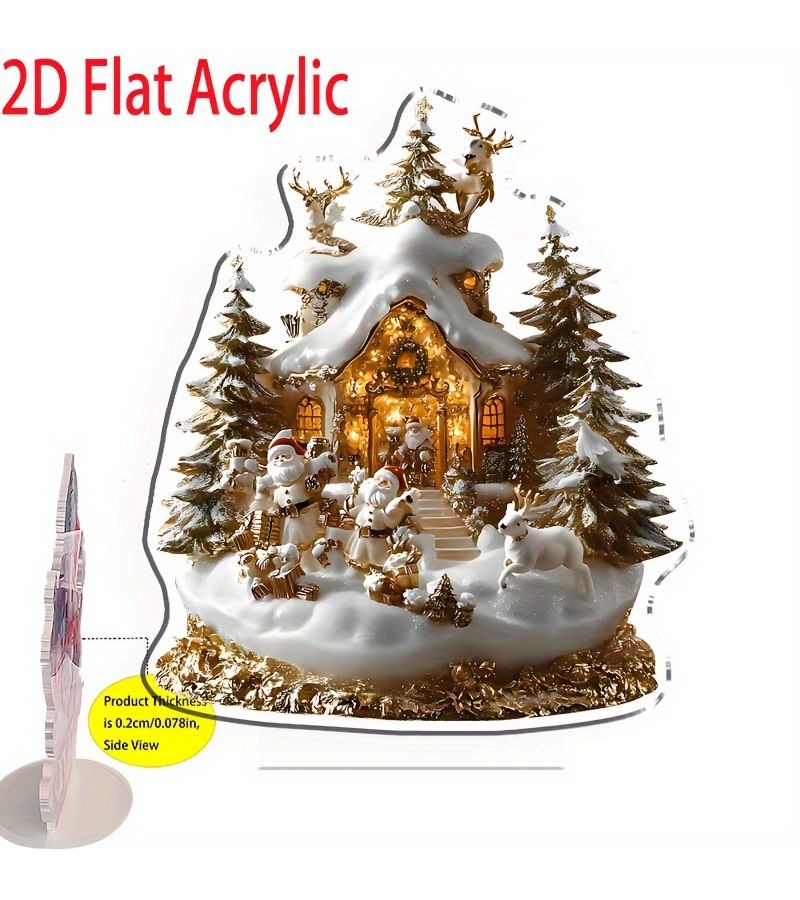 Model A Bohemian StyleAcrylic Christmas Snow Village Desktop Decoration witha Base Illuminated Houses Pine Trees Reindeer Scene - Image 3