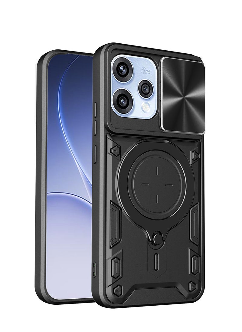 Phone Case for OPPO Reno 15 5G with Camera Cover and Ring Holder, Hard Back + Soft Edge Shockproof Protective Cover - Image 1