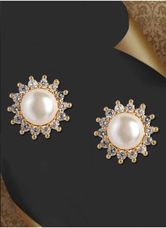 Just Peachy Just Peachy Gold-Plated Cubic Zirconia Floral Studs, Elegant Floral Design with Sparkling Zirconia, Perfect for Any Occasion, Lightweight and Comfortable, Hypoallergenic and Durable, Stylish Accessory  - Image 3