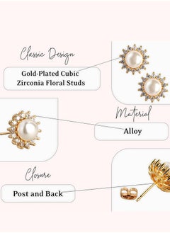 Just Peachy Just Peachy Gold-Plated Cubic Zirconia Floral Studs, Elegant Floral Design with Sparkling Zirconia, Perfect for Any Occasion, Lightweight and Comfortable, Hypoallergenic and Durable, Stylish Accessory  - Image 4