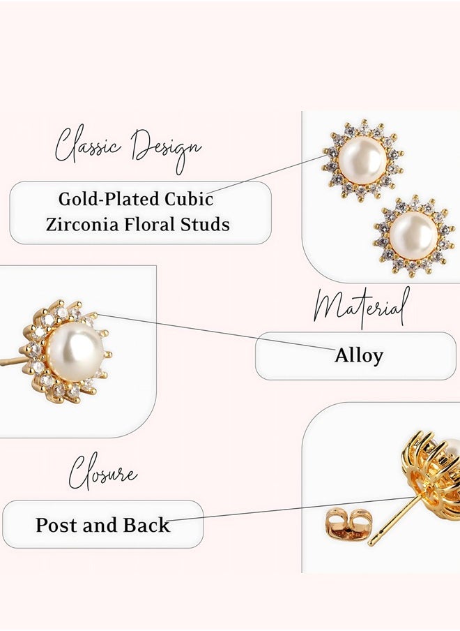 Just Peachy - Just Peachy Gold-Plated Cubic Zirconia Floral Studs, Elegant Floral Design with Sparkling Zirconia, Perfect for Any Occasion, Lightweight and Comfortable, Hypoallergenic and Durable, Stylish Accessory - Image 1
