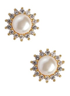 Just Peachy Just Peachy Gold-Plated Cubic Zirconia Floral Studs, Elegant Floral Design with Sparkling Zirconia, Perfect for Any Occasion, Lightweight and Comfortable, Hypoallergenic and Durable, Stylish Accessory  - Image 1