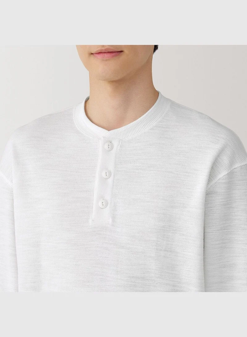 MUJI Waffle Henly Neck Long Sleeve T-Shirt