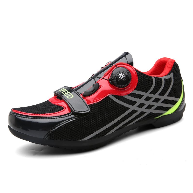 Generic Cross-border Large Size Cycling Shoes Casual Mesh Bicycle Shoes Outdoor Sports Locked Unlocked 1999 Black red (rubber bottom)