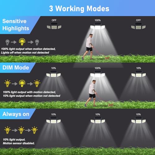JEJOT Solar Security Light Outdoor Super Bright LED, Motion Sensor Flood Light, 3 Heads 270° Wide Angle,Remote Control, IP65 Waterproof, 3 Modes (3 Packs) - Image 2