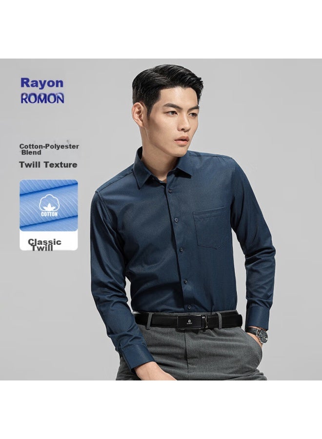 ROMON Romon Long-sleeve Shirt For Men, Spring And Autumn, Easy-care, Business Casual Formal Wear, Middle-aged And Young Work Uniform Shirt, C201 Navy Blue, Size 41  - Image 1