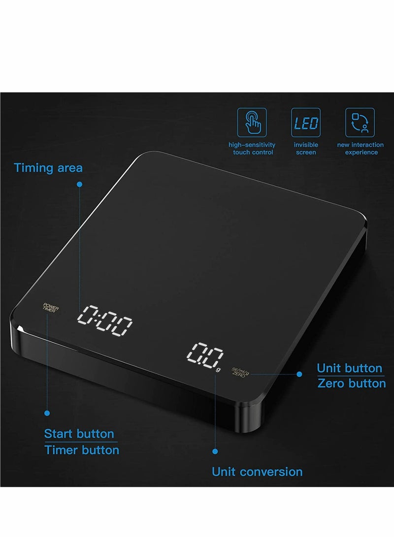 Digital Coffee Scale with Timer 3kg/0.1g High Precision Pour Over Drip Espresso Touch Sensor Operation and Backlight LCD Display