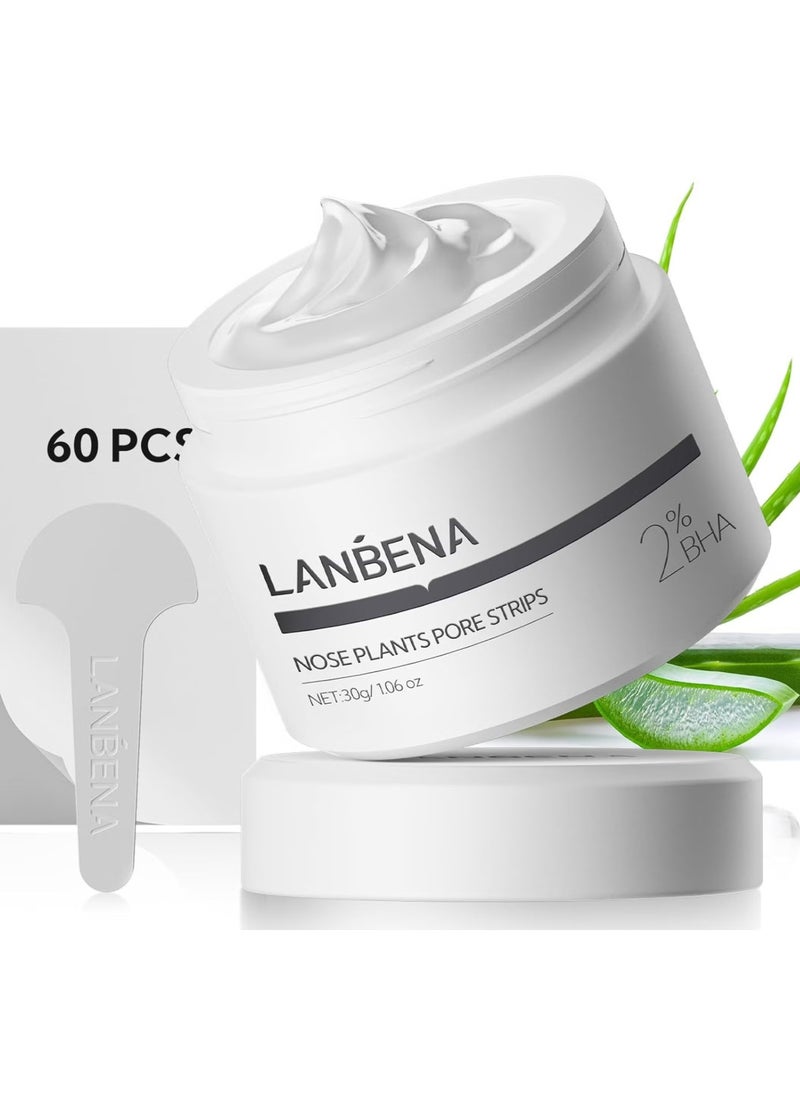 LANBENA - Nose Plants Pore Strips 2.0,Upgraded Blackhead Remover Mask with Salicylic Acid, Amazonian White Clay, Pore Cleanser Purifying Peel off Face Mask with 60 PCS Strips, Peel Off  Mask Nose Strips Aloe Facial Mask 30g - Image 1