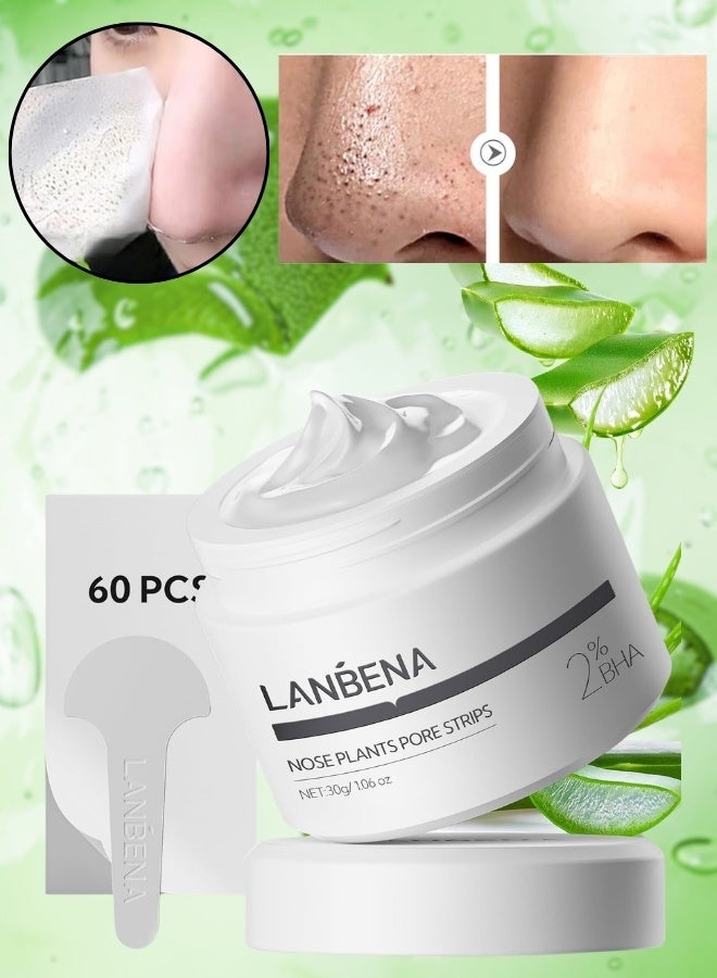 LANBENA شرائط مسام نباتات الأنف قناع لطيف لإزالة الرؤوس السوداء للتجاعيد والهالات السوداء منظف مسام الوجه قناع منقي للوجه شرائط الأنف - Image 1