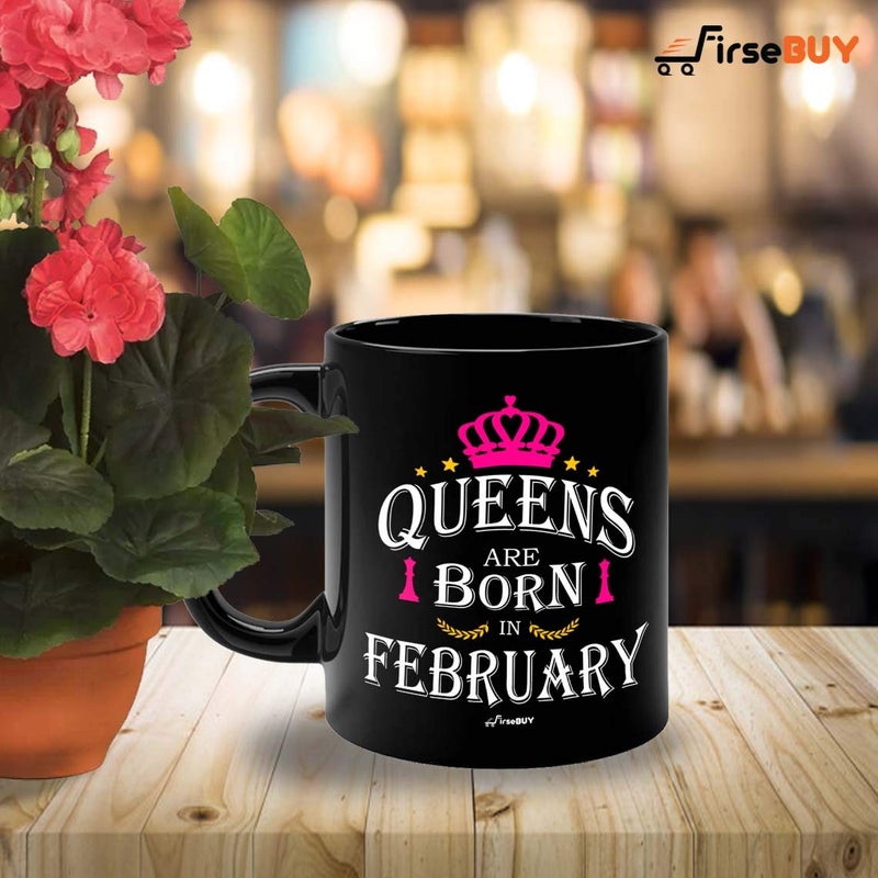 FirseBUY Queens are Born in February Black Ceramic Coffee Mug Gift for Women and Girls 325ml - Image 3
