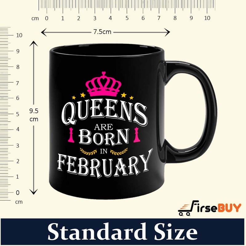 FirseBUY Queens are Born in February Black Ceramic Coffee Mug Gift for Women and Girls 325ml - Image 4