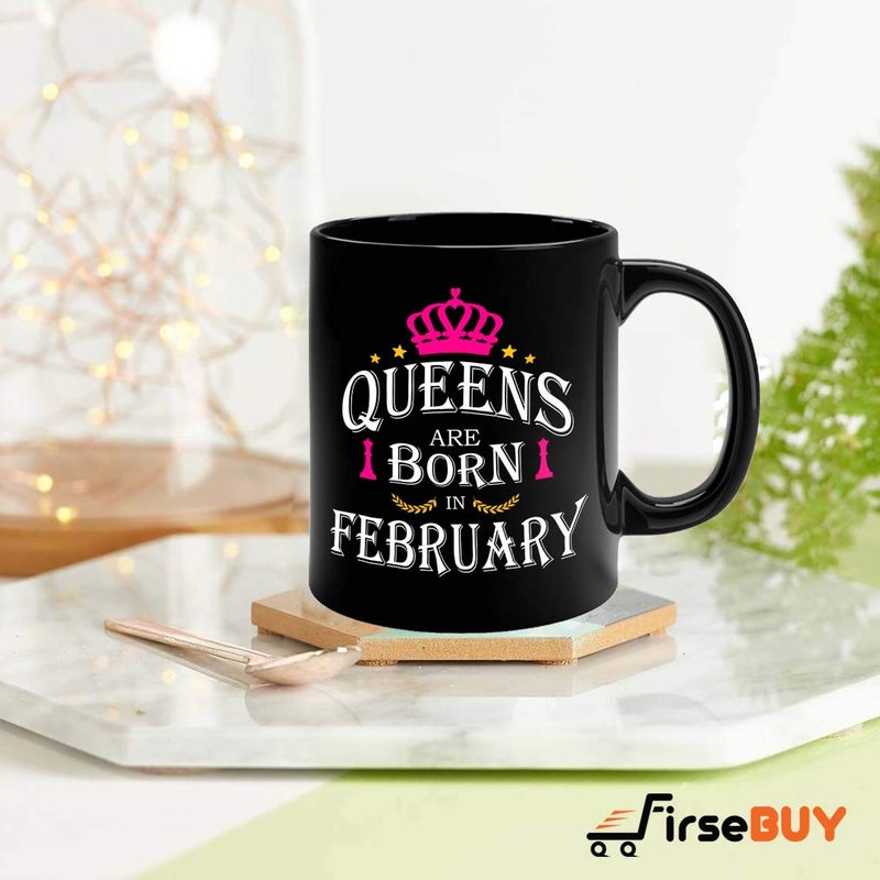 FirseBUY Queens are Born in February Black Ceramic Coffee Mug Gift for Women and Girls 325ml - Image 2