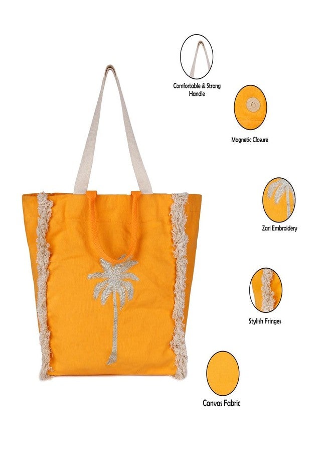 ASTRID Orange Embroidered Tote Bag With hand Handle - Image 2
