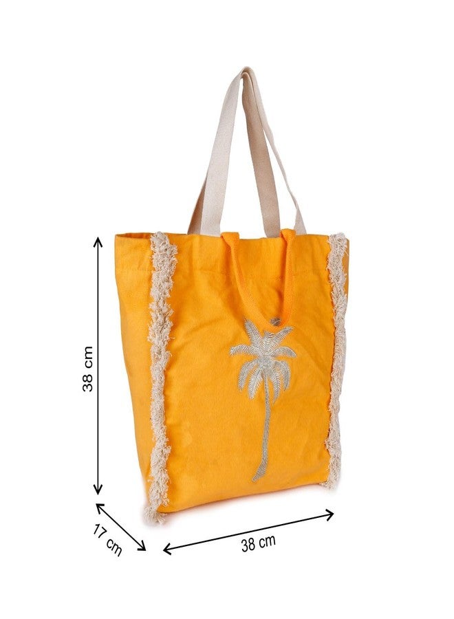 ASTRID Orange Embroidered Tote Bag With hand Handle - Image 3