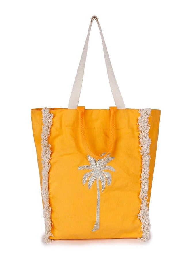 ASTRID Orange Embroidered Tote Bag With hand Handle - Image 1