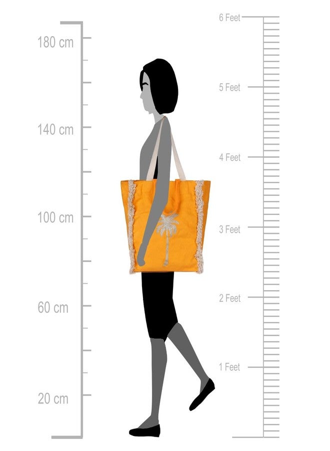 ASTRID Orange Embroidered Tote Bag With hand Handle - Image 5