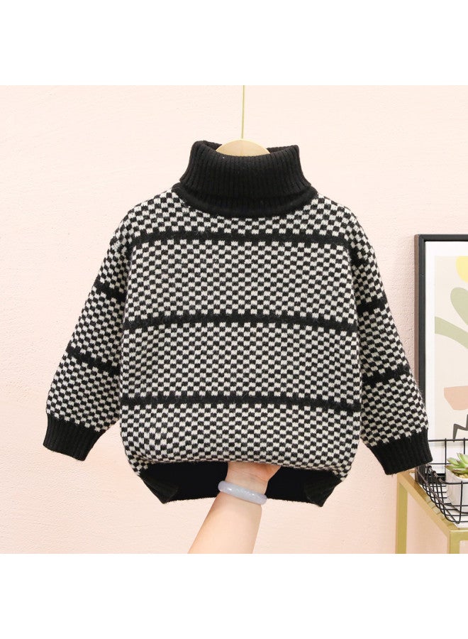 Boys' Turtleneck Sweater Autumn And Winter Style Boys' Fleece-lined Thickened Warm Knitwear Cashmere Girls'
