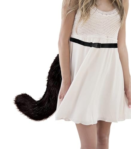 Moyubath Cat Wolf Fox Faux Fur Furry Tail for Cosplay Halloween Fancy Party Costume Accessories Black White - Image 4