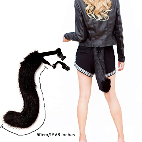 Moyubath Cat Wolf Fox Faux Fur Furry Tail for Cosplay Halloween Fancy Party Costume Accessories Black White - Image 2