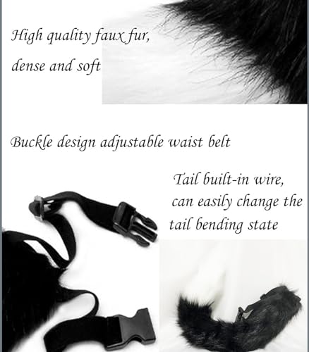 Moyubath Cat Wolf Fox Faux Fur Furry Tail for Cosplay Halloween Fancy Party Costume Accessories Black White - Image 3