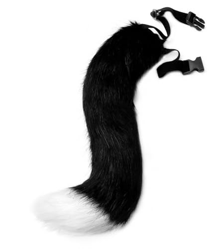 Moyubath Cat Wolf Fox Faux Fur Furry Tail for Cosplay Halloween Fancy Party Costume Accessories Black White - Image 5