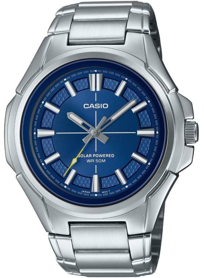 CASIO ساعة كاسيو للرجال - MTP-RS100D-2AVDF بقرص أزرق، حزام فضي