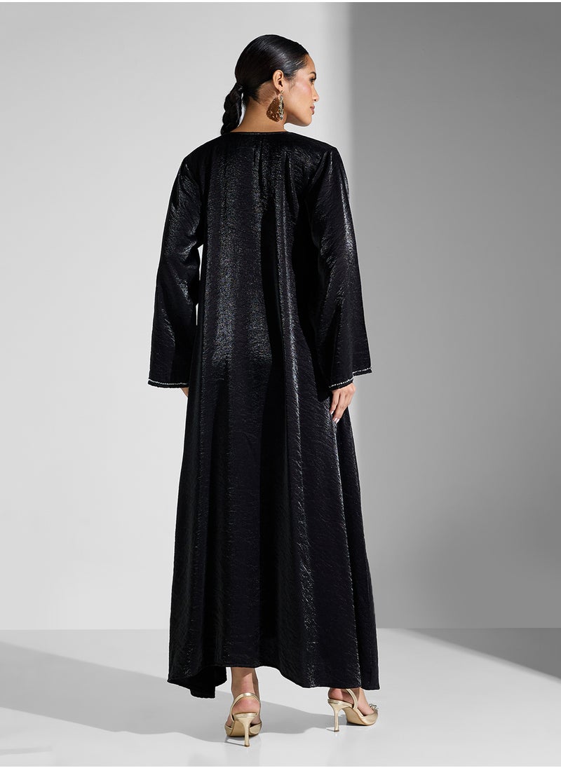 hayas closet Flared Sleeve V-Neck Embroidered Abaya  - Image 2