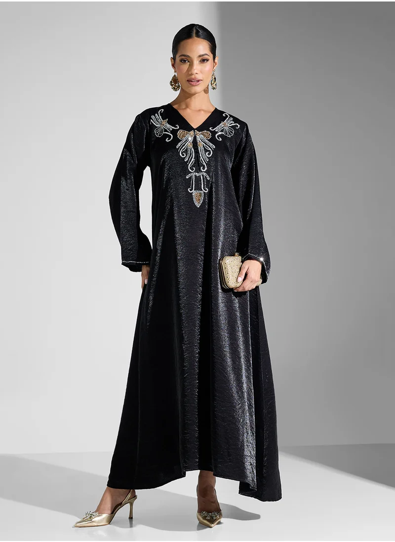 هيا كلوزيت Embellished Belted Jalabiya