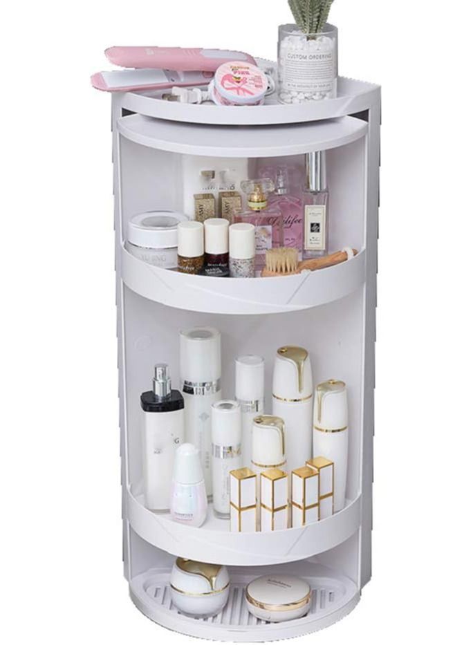 DubaiGallery 360 Rotating Makeup Organizer, White Multi Layer Storage Rack, Adjustable Bathroom Corner Shelf, for Bathroom Corner, Vanity Shelf Countertop  - Image 2