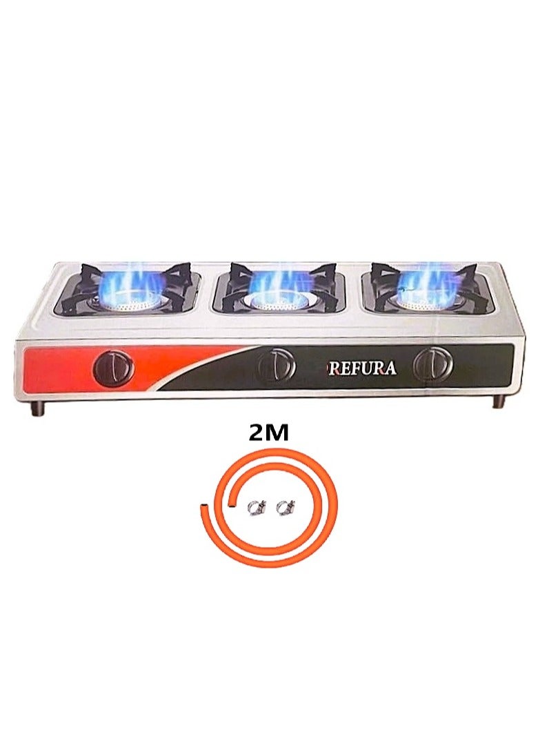 Three-burner gas stove with automatic ignition and stainless steel surface with a 2-meter gas range - Image 1