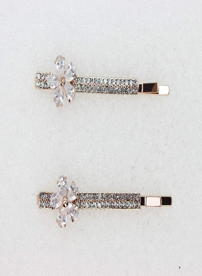Faship A Pair Of Clear Crystal Floral Hair Clips 2 Pcs Pins - Image 2
