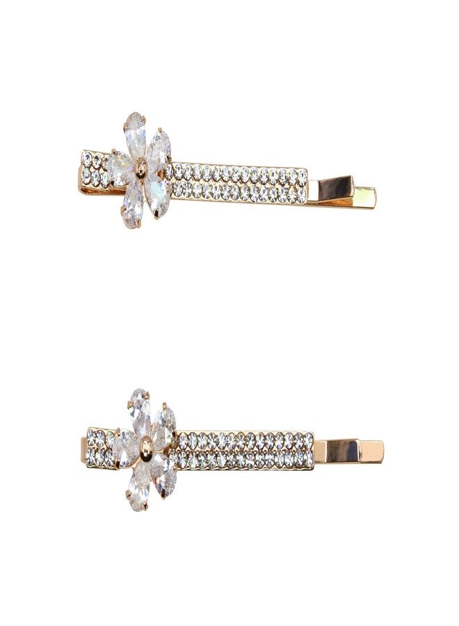 Faship A Pair Of Clear Crystal Floral Hair Clips 2 Pcs Pins - Image 1