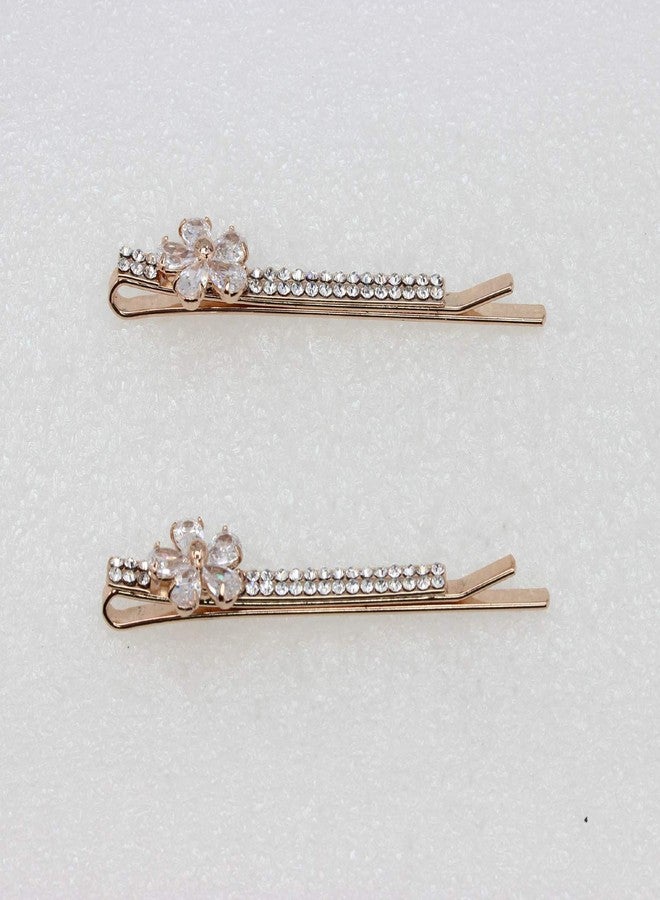 Faship A Pair Of Clear Crystal Floral Hair Clips 2 Pcs Pins - Image 3