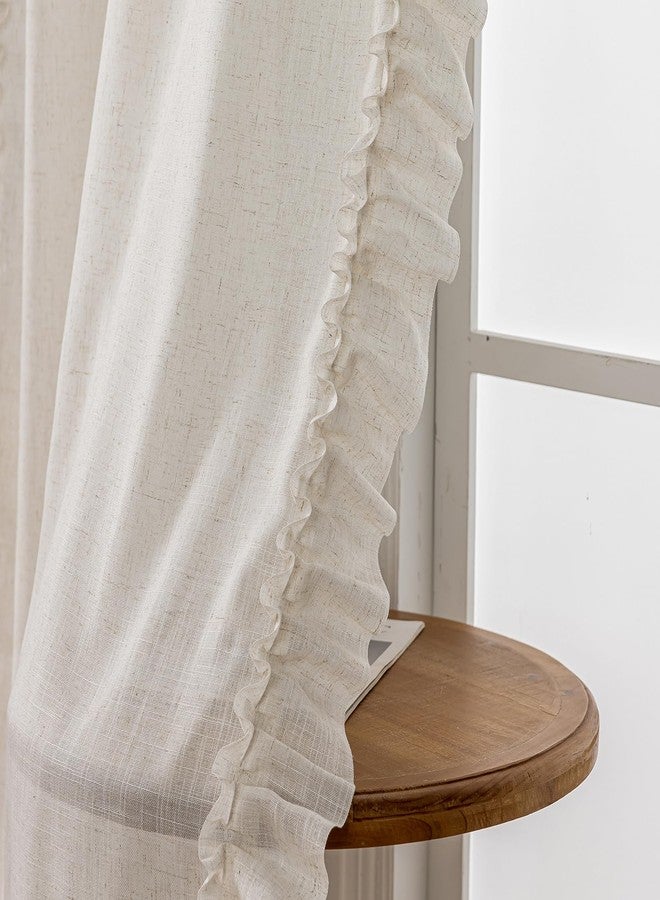 TERLYTEX Ruffle Curtains 63 Inch Length 2 Panels, 47 x 63 Inch, Natural Linen Textured Ruffled Curtains for Bedroom Rod Pocket Privacy Light Filtering Farmhouse Semi-Sheer Flowy Boho Drapes for Window - Image 3